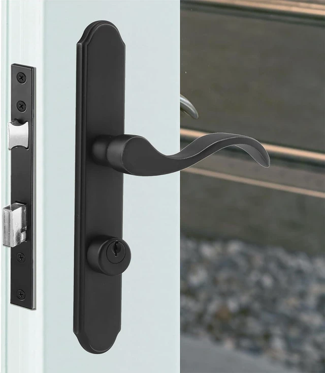 Main image of US Flat Slot Storm Door Handle Set Larson & Wright Screen Door Hardware, 2-1/2" PZ Handle, 7/8" Backset, 7-1/4" Trimplate H.C., Non-Handed, Matte Black