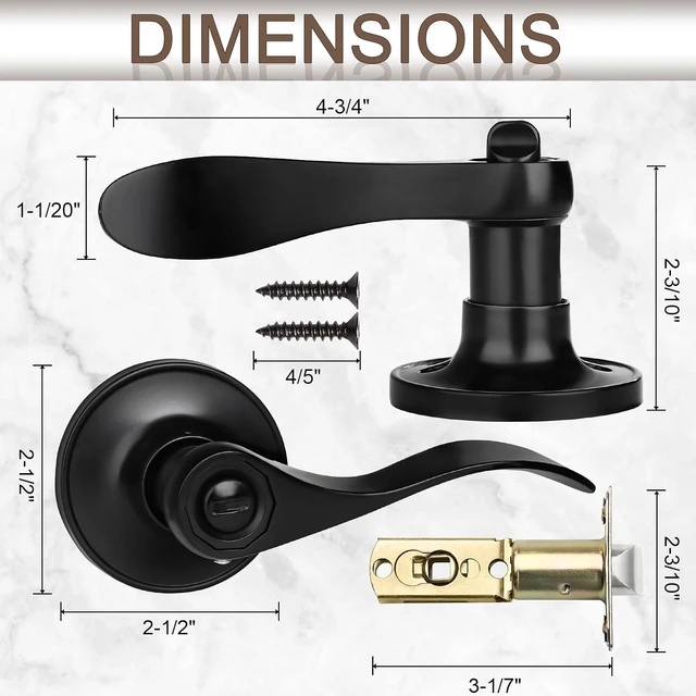Alt view image 5 of 7 - Matte Black Privacy Door Levers, Wave Style Door Knobs, 6-Pack