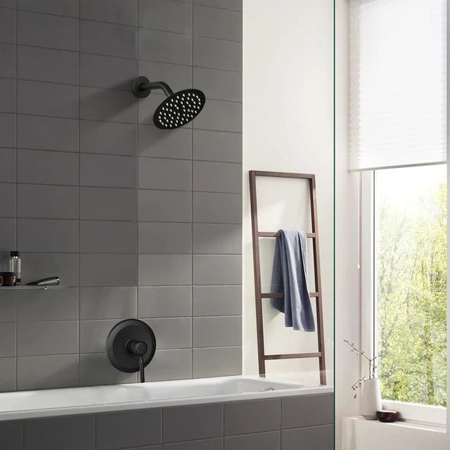 Alt view image 2 of 6 - 6 Inch High Pressure Rain Shower Head & Faucet Set with Valve, Complete Shower Fixtures Trim Kit, Modern Regaderas Para Baño, Black