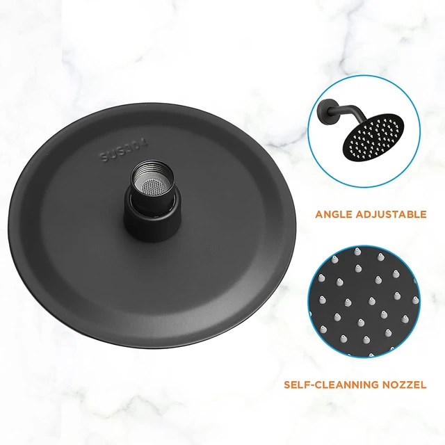 Alt view image 5 of 6 - 6 Inch High Pressure Rain Shower Head & Faucet Set with Valve, Complete Shower Fixtures Trim Kit, Modern Regaderas Para Baño, Black