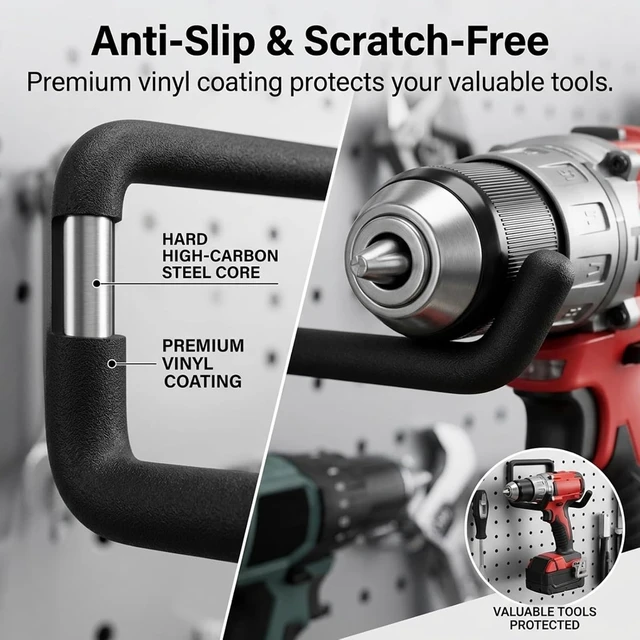 Alt view image 6 of 7 - 1/4" Pegboard Drill Holder & Tool Utility Hooks, 24-Pack