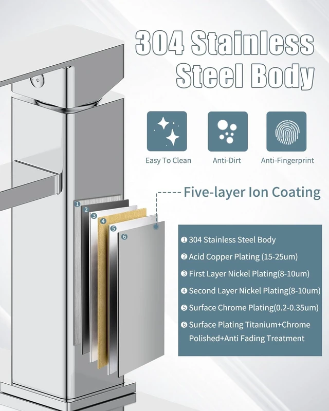 Alt view image 5 of 7 - Single Handle Stainless Steel Bathroom Sink Faucet, 3-Hole Vanity Faucet with Pop-Up Drain & Deck Plate, 2 Sets (Chrome)