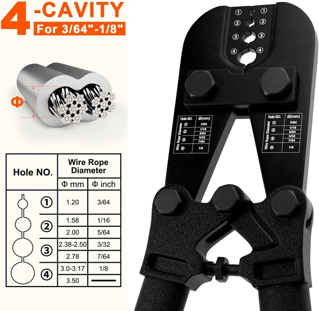 Alt view image 3 of 7 - Wire Rope Crimping & Swaging Tool with Cutter, 3/64" to 1/8"