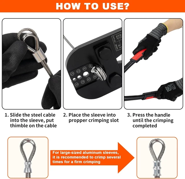 Alt view image 6 of 7 - Wire Rope Crimping & Swaging Tool with Cutter, 3/64" to 1/8"