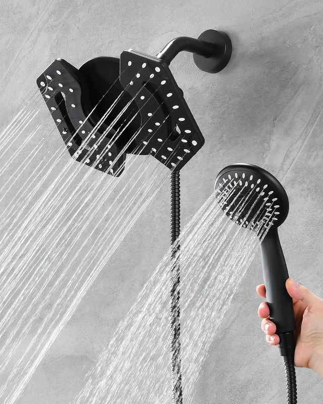 Alt view image 2 of 7 - 2-in-1 High Pressure Shower Head with Handheld (Black)
