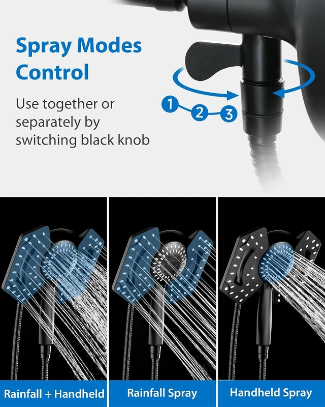 Alt view image 3 of 7 - 2-in-1 High Pressure Shower Head with Handheld (Black)