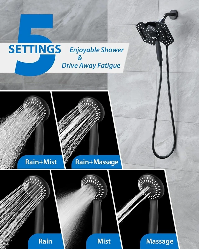 Alt view image 4 of 7 - 2-in-1 High Pressure Shower Head with Handheld (Black)