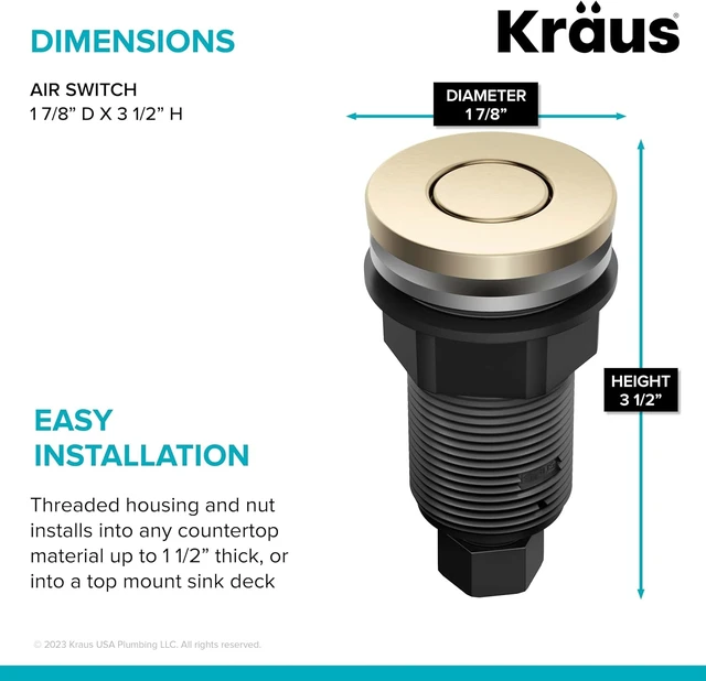Alt view image 3 of 7 - Flat-Top Garbage Disposal Air Switch Button, Spot-Free Antique Champagne Bronze, KWDB-20SFACB