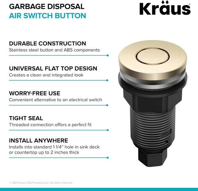 Alt view image 7 of 7 - Flat-Top Garbage Disposal Air Switch Button, Spot-Free Antique Champagne Bronze, KWDB-20SFACB