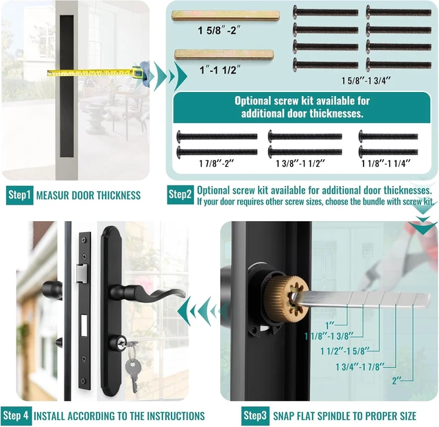 Alt view image 7 of 7 - Flat Slot Storm Door Handle Set with Mortise Keyed Lever Latch & Deadbolt for Screen & Storm Doors (Matte Black)