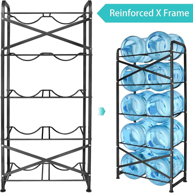 Alt view image 6 of 7 - 5-Tier Heavy-Duty Water Cooler Jug Rack, Holds 10 Five-Gallon Bottles with Reinforcement Frame for Kitchen & Office (Black)