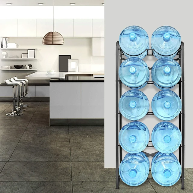 Alt view image 5 of 7 - 5-Tier Heavy-Duty Water Cooler Jug Rack, Holds 10 Five-Gallon Bottles with Reinforcement Frame for Kitchen & Office (Black)