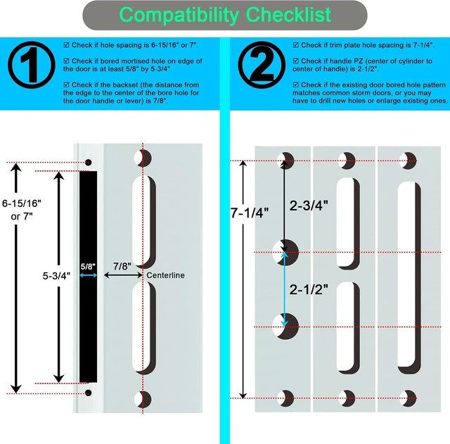 Alt view image 2 of 7 - US Flat Slot Storm Door Handle Set Larson & Wright Screen Door Hardware, 2-1/2" PZ Handle, 7/8" Backset, 7-1/4" Trimplate H.C., Non-Handed, Matte Black