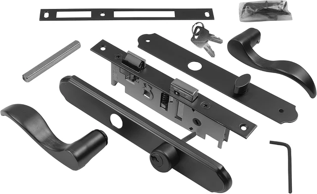 Alt view image 6 of 7 - US Flat Slot Storm Door Handle Set Larson & Wright Screen Door Hardware, 2-1/2" PZ Handle, 7/8" Backset, 7-1/4" Trimplate H.C., Non-Handed, Matte Black