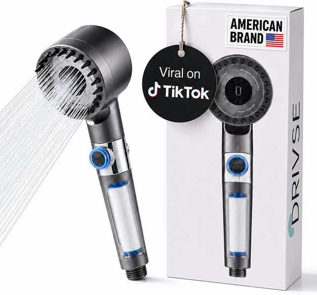 Main image of Ion Drops Filtered Shower Head for Hard Water, 3 Spray Modes