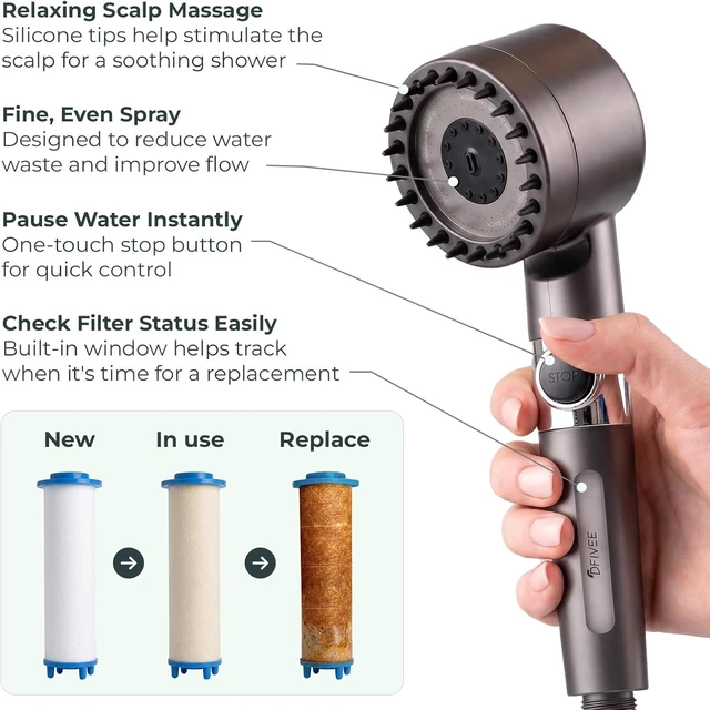 Alt view image 3 of 7 - Ion Drops Filtered Shower Head for Hard Water, 3 Spray Modes