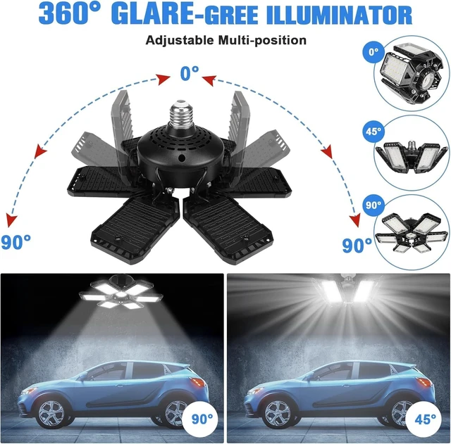 Alt view image 2 of 7 - 180W 18000LM 6500K LED Garage Lights, 4-Pack 6+1 Deformable Panel Shop Light, E26/E27 for Garages, Warehouse, Basement & Barn