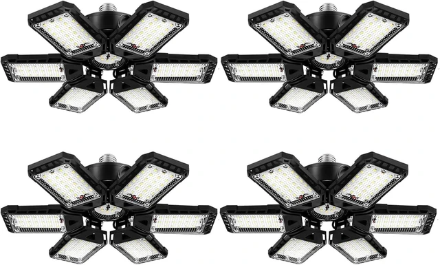 Main image of 180W 18000LM 6500K LED Garage Lights, 4-Pack 6+1 Deformable Panel Shop Light, E26/E27 for Garages, Warehouse, Basement & Barn