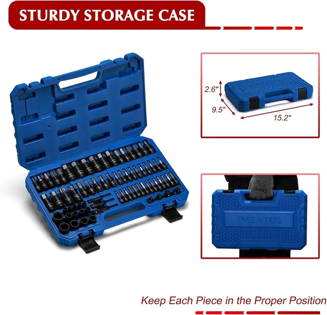 Alt view image 6 of 7 - 71-Piece Torx & Hex Bit Socket Set SAE/Metric, 1/4", 3/8" & 1/2" Drive, S2 Alloy & CR-V Steel with External Torx E4-E24