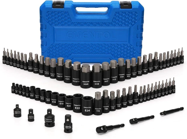 Alt view image 7 of 7 - 71-Piece Torx & Hex Bit Socket Set SAE/Metric, 1/4", 3/8" & 1/2" Drive, S2 Alloy & CR-V Steel with External Torx E4-E24