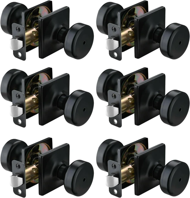 Main image of Black Privacy Door Knobs with Square Rosette, 6-Pack