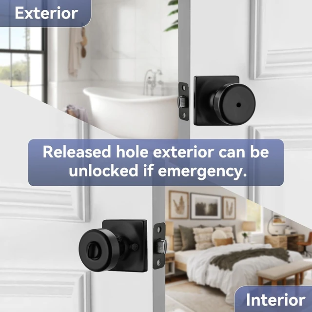 Alt view image 3 of 6 - Black Privacy Door Knobs with Square Rosette, 6-Pack