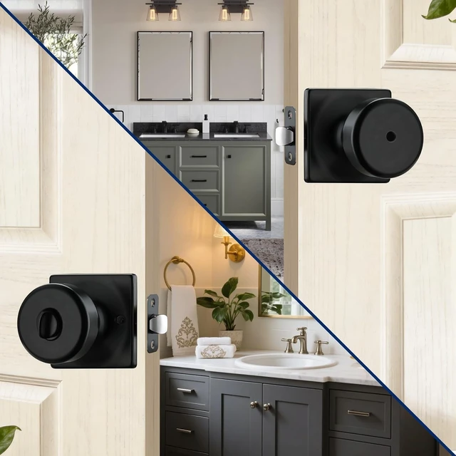 Alt view image 4 of 6 - Black Privacy Door Knobs with Square Rosette, 6-Pack