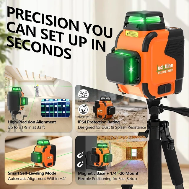 Alt view image 4 of 7 - 3x360° Pro Grade Laser Level, 2-Second Self Leveling with Tripod