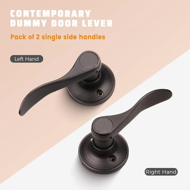Alt view image 2 of 7 - Dummy Door Lever Handle with Oil Rubbed Bronze Finish for Closets & Hallways, Left/Right Handed (No Lock/Latch), 1-Pack