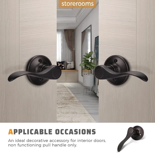 Alt view image 3 of 7 - Dummy Door Lever Handle with Oil Rubbed Bronze Finish for Closets & Hallways, Left/Right Handed (No Lock/Latch), 1-Pack