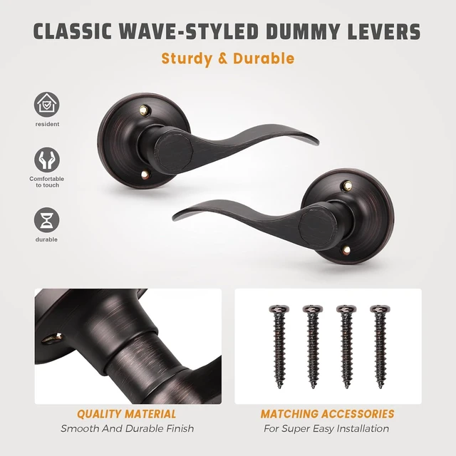 Alt view image 4 of 7 - Dummy Door Lever Handle with Oil Rubbed Bronze Finish for Closets & Hallways, Left/Right Handed (No Lock/Latch), 1-Pack