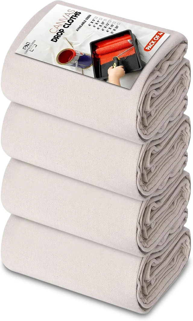 Main image of 4' x 12' Canvas Painters Drop Cloth, Pack of 4 Thick All-Purpose Tarp with Double Stitched Edges for Furniture & Floor Protection