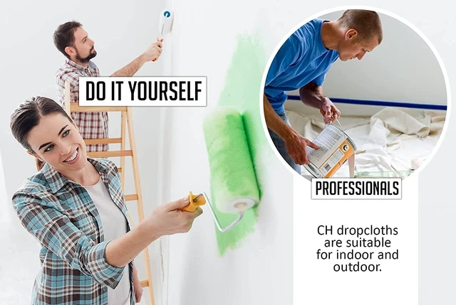Alt view image 6 of 6 - 4' x 12' Canvas Painters Drop Cloth, Pack of 4 Thick All-Purpose Tarp with Double Stitched Edges for Furniture & Floor Protection