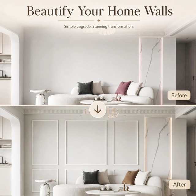 Alt view image 3 of 7 - Peel and Stick Wall Molding Kit with Pre-Cut Frame Moulding Panels