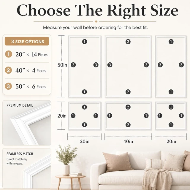 Alt view image 7 of 7 - Peel and Stick Wall Molding Kit with Pre-Cut Frame Moulding Panels