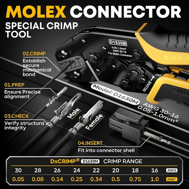 Alt view image 2 of 7 - Micro-Fit 3.0 Ratcheting Crimper Kit, 22 Types 220 Pin 3.0mm Connectors for 3020 AWG, with Pin Extractors, Molex-Compatible