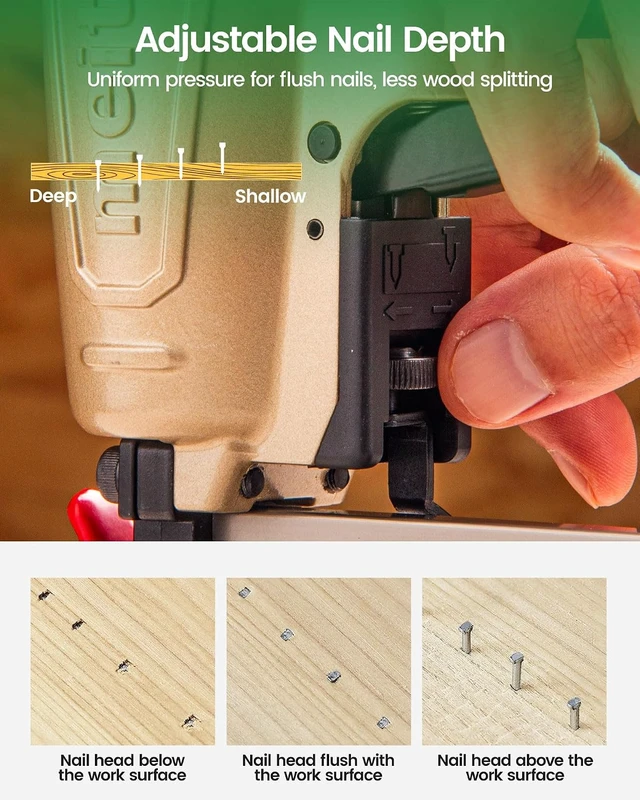 Alt view image 4 of 7 - F50C Pneumatic 18 Gauge Brad Nailer with 2000 Nails (1-1/4", 2"), Air Finish Nail Gun for Trim, Fires 5/8" to 2" Brads