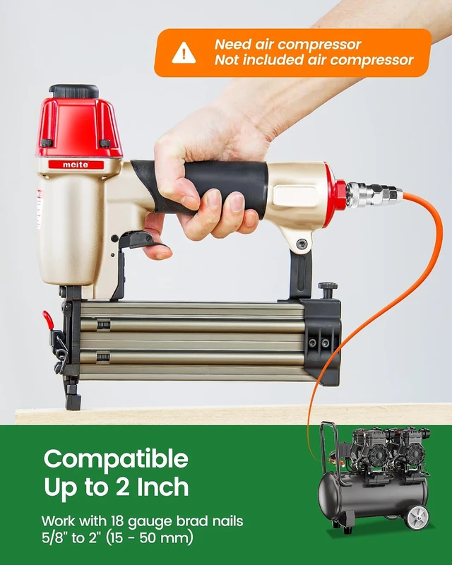 Alt view image 3 of 7 - F50C Pneumatic 18 Gauge Brad Nailer with 2000 Nails (1-1/4", 2"), Air Finish Nail Gun for Trim, Fires 5/8" to 2" Brads