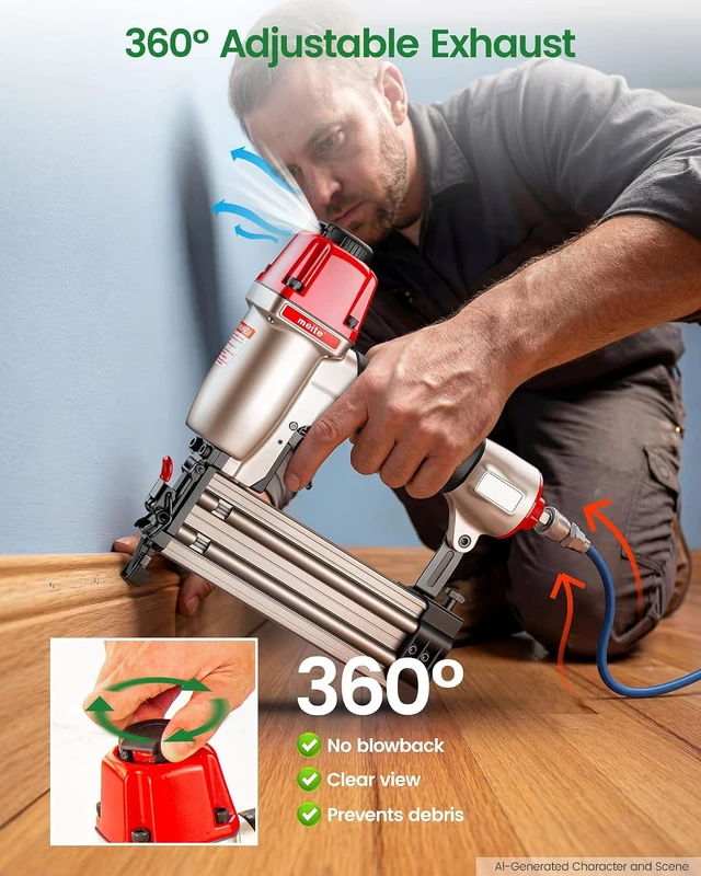 Alt view image 5 of 7 - F50C Pneumatic 18 Gauge Brad Nailer with 2000 Nails (1-1/4", 2"), Air Finish Nail Gun for Trim, Fires 5/8" to 2" Brads