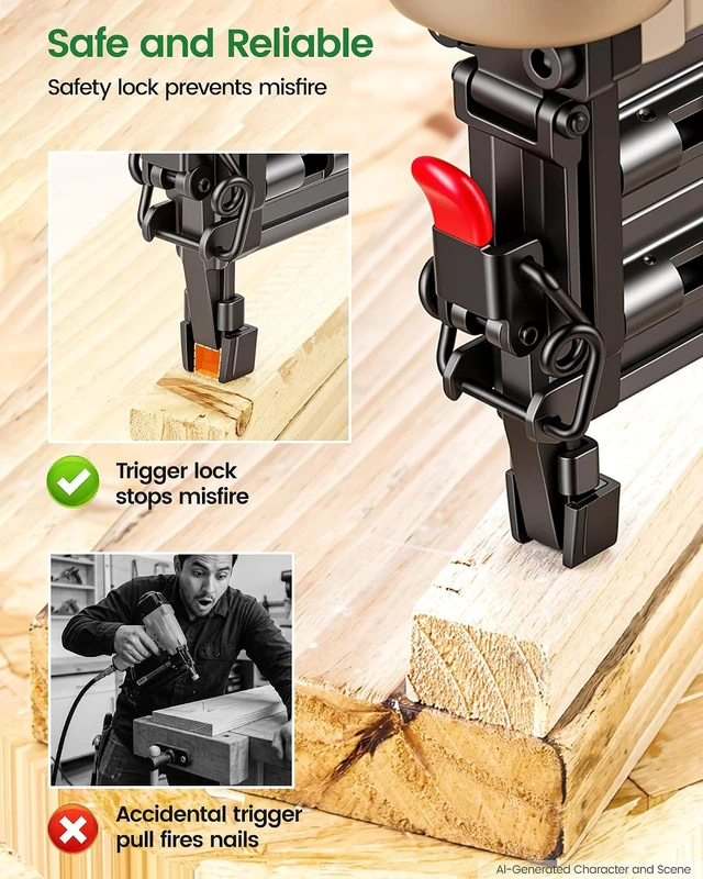 Alt view image 6 of 7 - F50C Pneumatic 18 Gauge Brad Nailer with 2000 Nails (1-1/4", 2"), Air Finish Nail Gun for Trim, Fires 5/8" to 2" Brads