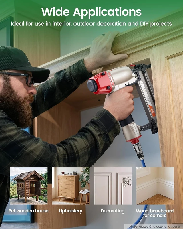 Alt view image 7 of 7 - F50C Pneumatic 18 Gauge Brad Nailer with 2000 Nails (1-1/4", 2"), Air Finish Nail Gun for Trim, Fires 5/8" to 2" Brads