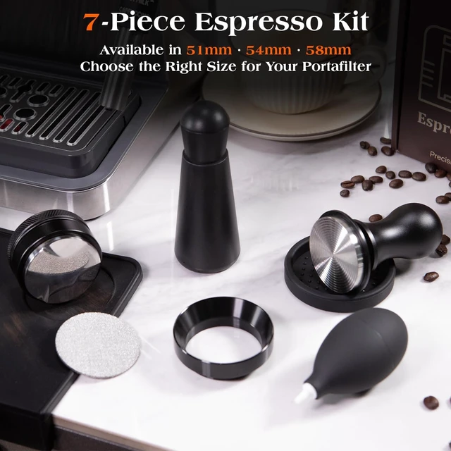 Alt view image 6 of 7 - 51mm Espresso Accessories Kit, 7 PCS Tamper, Coffee Distributor, Puck Screen, Dosing Funnel & WDT Tool for Delonghi 51mm Machines