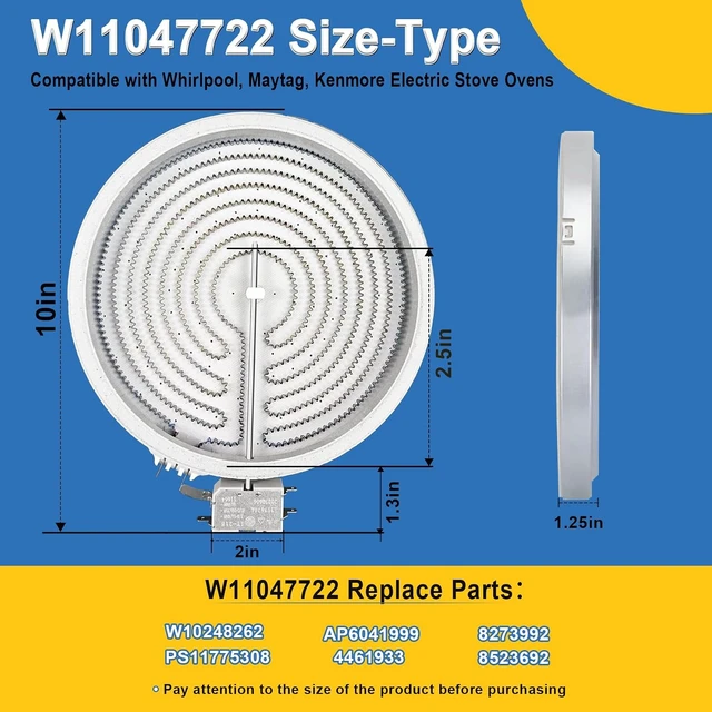 Alt view image 4 of 5 - W11047722 8523692 10" Stove Element, Compatible with Whirlpool & Kenmore