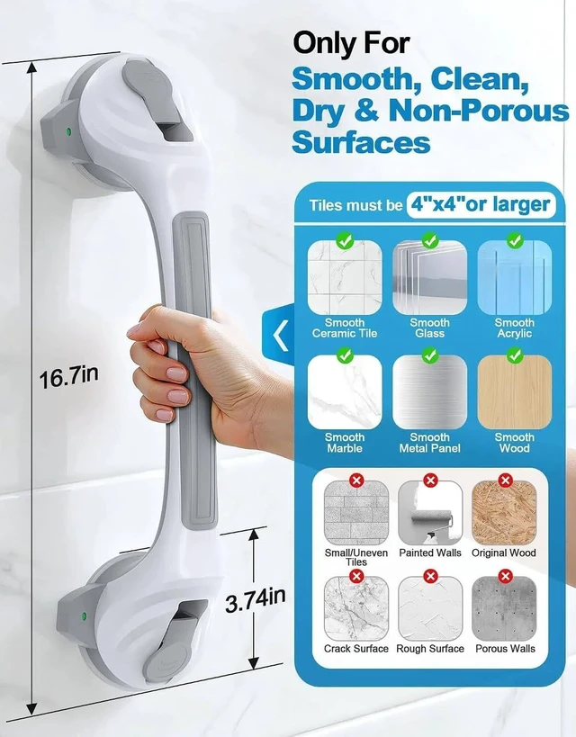Alt view image 2 of 7 - 16.7" Suction Cup Shower Grab Bars for Seniors, 2-Pack (Grey)