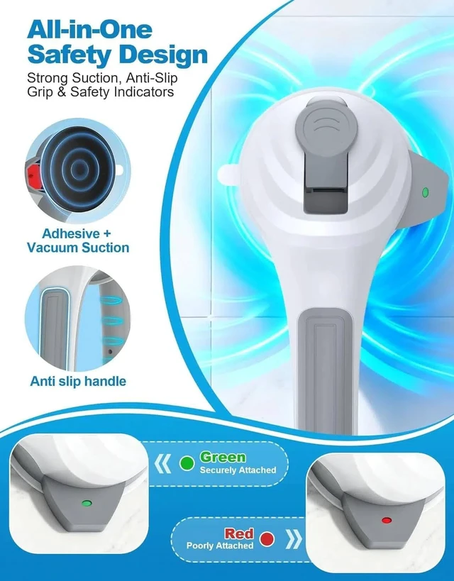 Alt view image 3 of 7 - 16.7" Suction Cup Shower Grab Bars for Seniors, 2-Pack (Grey)