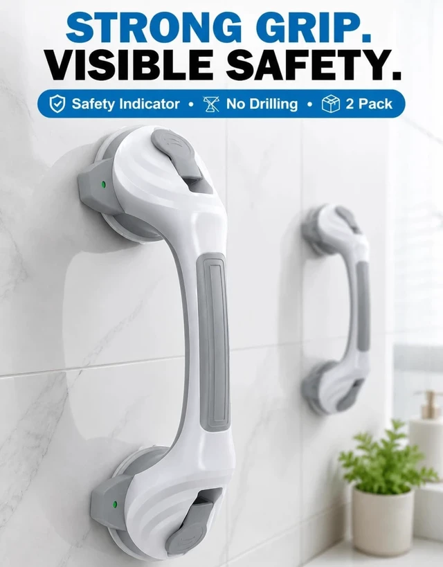 Alt view image 7 of 7 - 16.7" Suction Cup Shower Grab Bars for Seniors, 2-Pack (Grey)