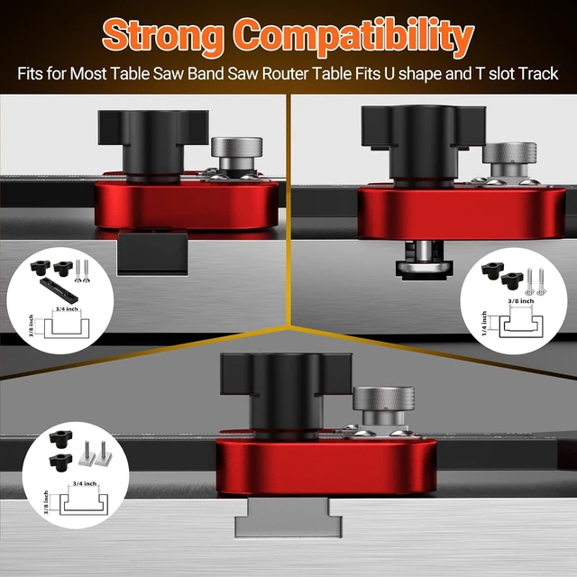 Alt view image 2 of 7 - Thin Rip Table Saw Jig with 3 Pulleys for Repetitive Narrow Strip Cuts, Fits 3/8 x 3/4 U Slot & 1/4 x 3/8 T Slot