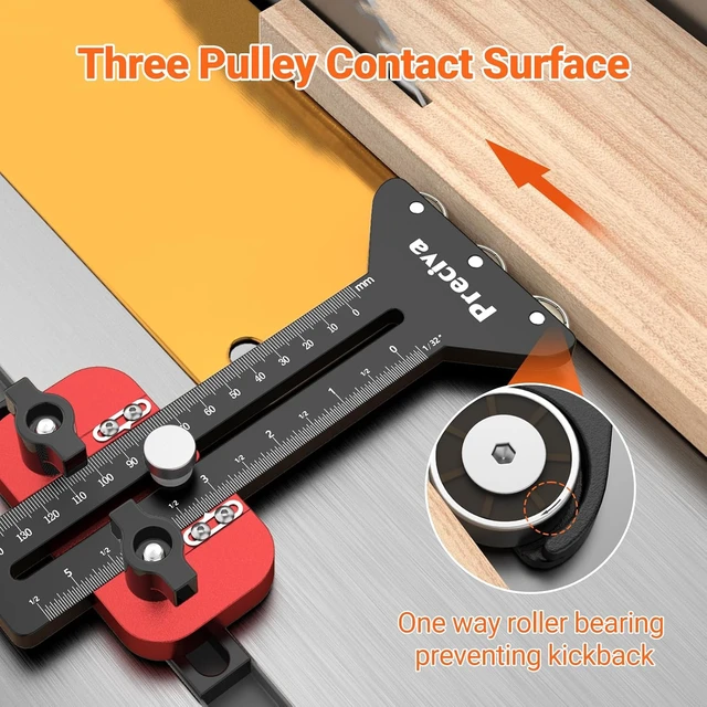 Alt view image 3 of 7 - Thin Rip Table Saw Jig with 3 Pulleys for Repetitive Narrow Strip Cuts, Fits 3/8 x 3/4 U Slot & 1/4 x 3/8 T Slot