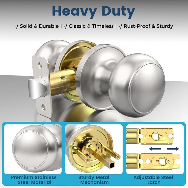 Alt view image 3 of 7 - Brushed Nickel Round Passage Door Knobs, Non-Locking Keyless Handles for Hallway & Closet, 10-Pack