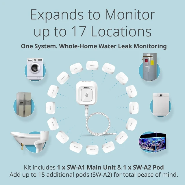 Alt view image 6 of 7 - WiFi Water Leak Detector Starter Kit with 2 Flood & Leak Sensors
